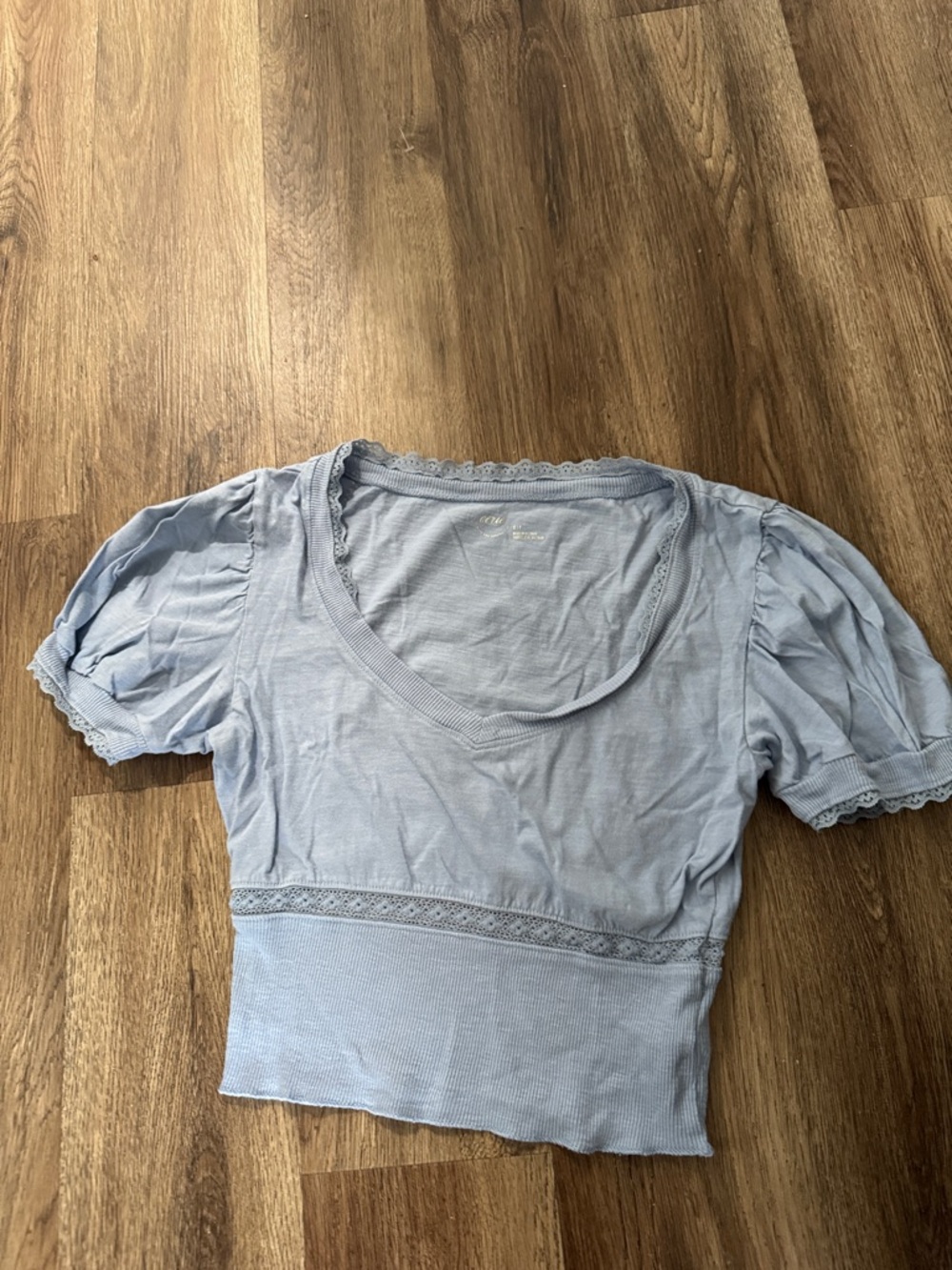 Aerie Light Blue Puff Sleeve Scoop Neck Women's Top